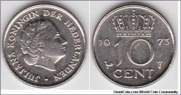 1973 Netherlands 10 Cent 