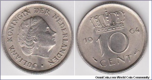 1964 Netherlands 10 Cent