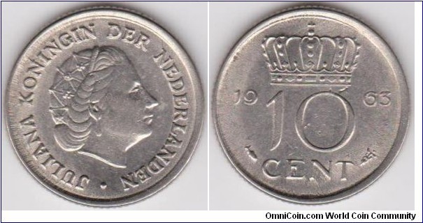 1963 Netherlands 10 Cent
