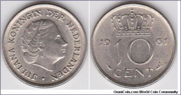 1961 Netherlands 10 Cent 