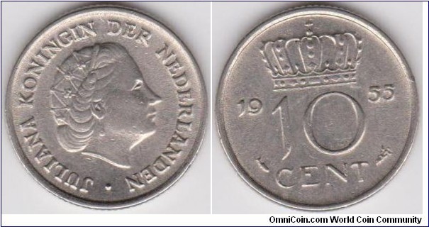 1955 Netherlands 10 Cent