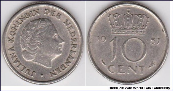 1951 Netherlands 10 Cent