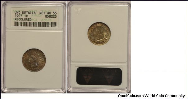 1907 Indian Head Cent MS coin - recolored ANACS