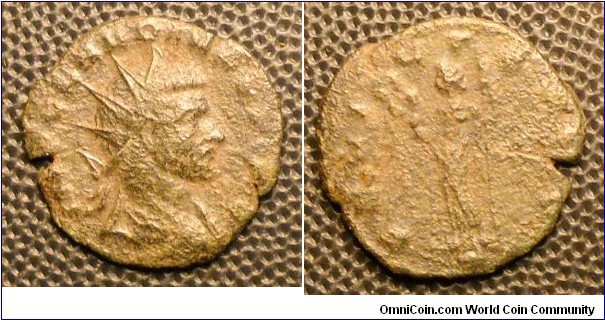 CLAUDIUS II
A.D. 268-270 	Æ Antoninianus. Rev. FELICITAS AVG, Felicitas(roman god of happiness) standing left holding caduceus and sceptre. 2gm 19mm