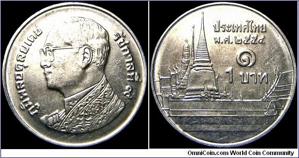 Thailand - 1 Baht - 2554 / 2011 - Weight 3,0 gr - Nickel plated steel - Size 20 mm - Alignment Coin (180°) - Ruler / King Rama IX - Edge : Milled - Reference Y# 443 (2008-2011)