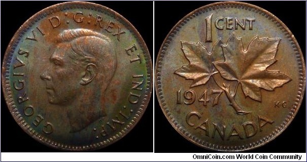 Canada 1 Cent 1947 - Toned