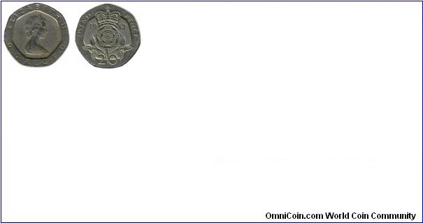 20 pence The head of Queen Elizabeth II, wearing the 