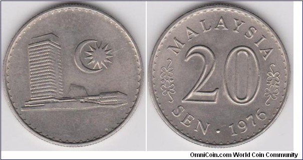 1976 Malaysia 20 Sen Copper-nickel-5.69 g - 23.4mm
