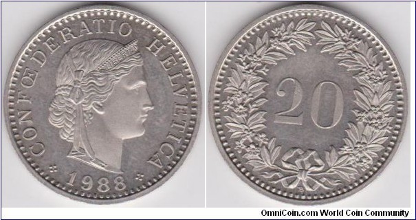 1988 Switszerland 20 Centimes