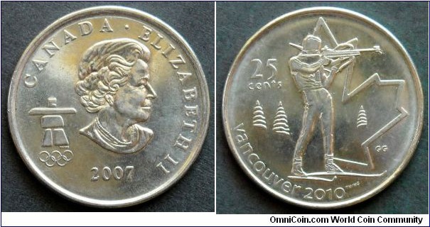 Canada 25 cents.
2007, XXI Olympic Winter Games - Vancouver 2010.
Biathlon