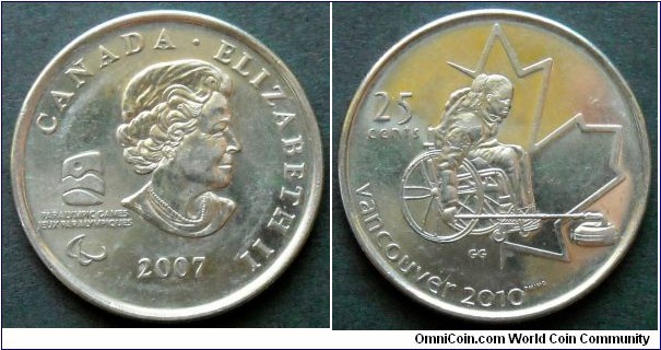 Canada 25 cents.
2007, Paraolympic Games - Vancouver 2010. Wheelchair Curling