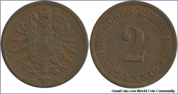 DeutschesReich 2 Pfennig 1875B  [Mintmark 