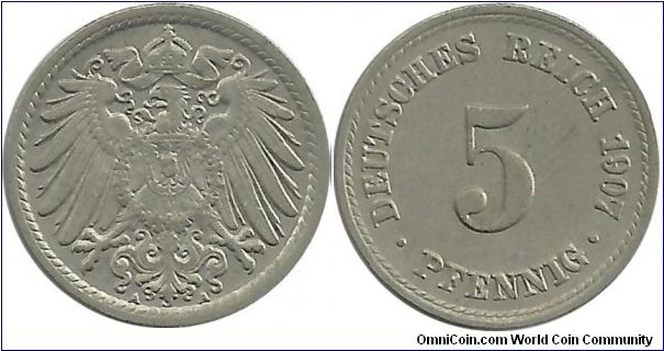 DeutschesReich 5 Pfennig 1907A