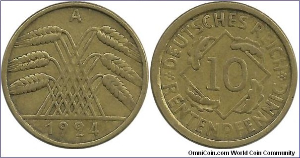 DeutschesReich 10 Rentenpfennig 1924A