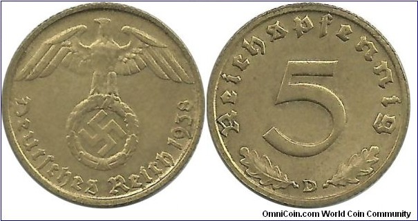 DeutschesReich 5 Reichspfennig 1938D