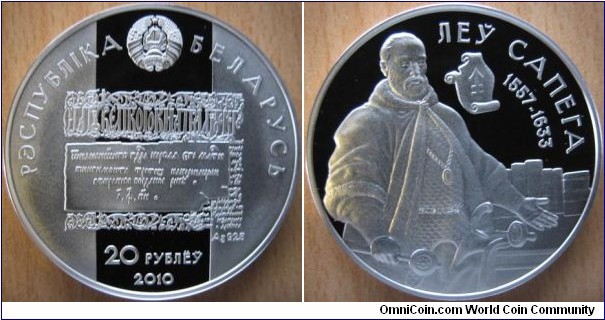 20 Rubles - Leu Sapieha - 33.62 g Ag .925 Proof - mintage 3,000