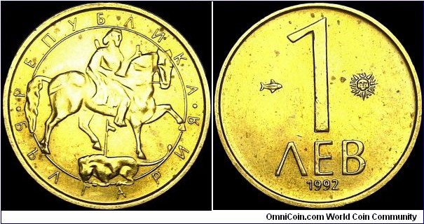 Bulgaria - 1 Lev - 1992 - Weight 4,12 gr - Nickel-Brass - Size 23,19 mm - Thickness 1,51 mm - Alignment Medal (0°) - Edge : Reeded - Reference KM# 202 (1992)