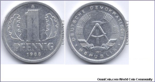1 Pfenning 1988,Aluminium.East Germany mint.Berlin 75.450.000