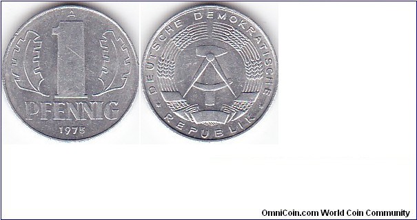 1 Pfenning 1975,Aluminium,East Germany, mint.Brlin 202.175.000