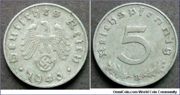 Germany (Third Reich)
5 reichspfennig. 1940, Mintmark 