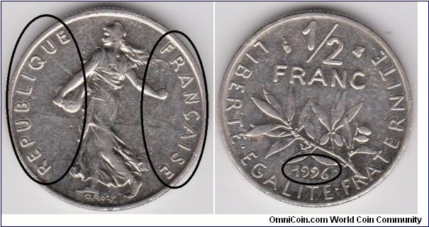 Half Franc France Mint Error 1996 Obverse and Reverse 