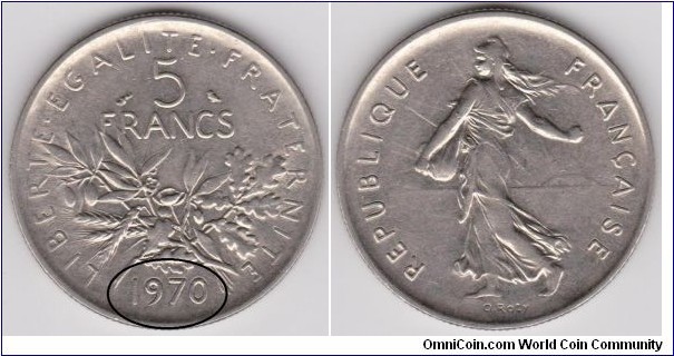 5 Francs France Mint Error (1970)