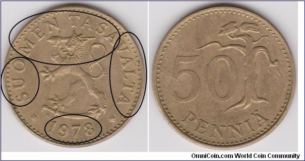 50 Penniä 1978 Finland DDO ( 1978, Suomen Tasavalta DD) 