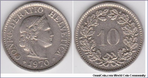 10 Centimes 1970 Switzerland 