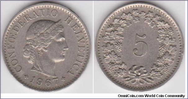 5 Centimes  1967 Switzerland