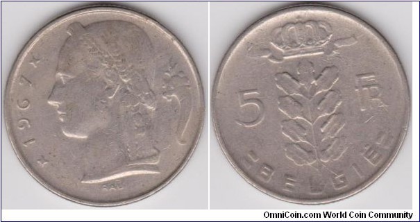 5 Francs Belgium 1967
