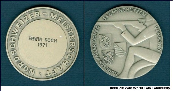 1971 Nordostschweizerischer Sportschützenverband Medal. Silver plated. 49MM./51 gm
