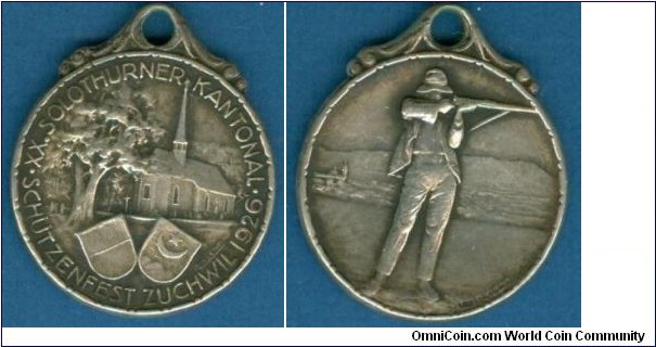 1926 Solothurn Kant Schutzenfest Medal. Silver 30 mm./26.8 g.
