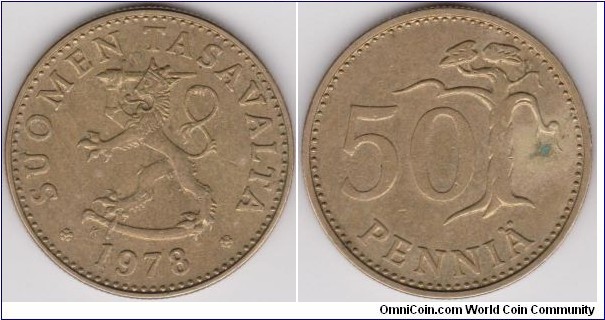50 Penniä Mint Error Doubled Die Obverse and DD Reverse Finland 1978 