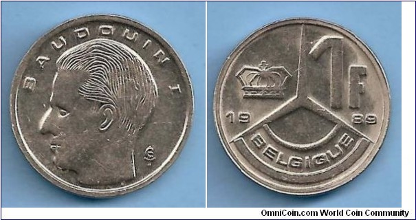 Belgium 1 Franc 1989 Belgique Belgie Francs