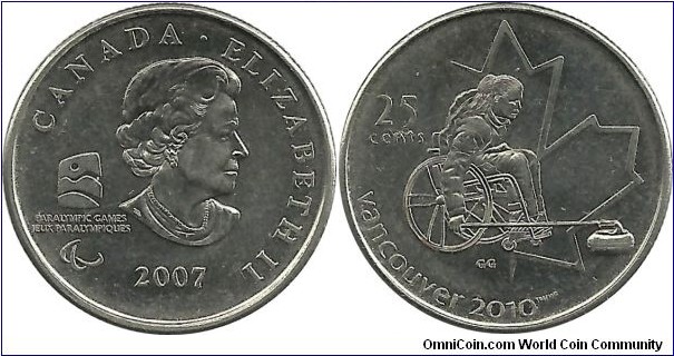 Canada 25 Cents 2007-Vancouver 2010-Wheelchair Curling