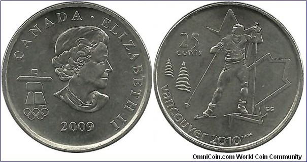 Canada 25 Cents 2009-Vancouver 2010-Cross Country Skiing