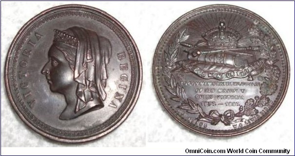 1887 Great Britian Queen Victoria Golden Jubilee Medal. Bronze 38MM.
