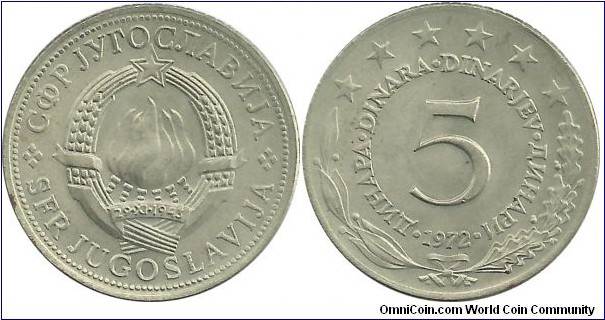 Yugoslavia 5 Dinara 1972