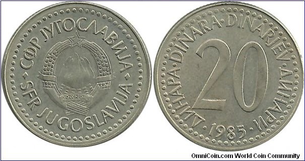 Yugoslavia 20 Dinara 1985