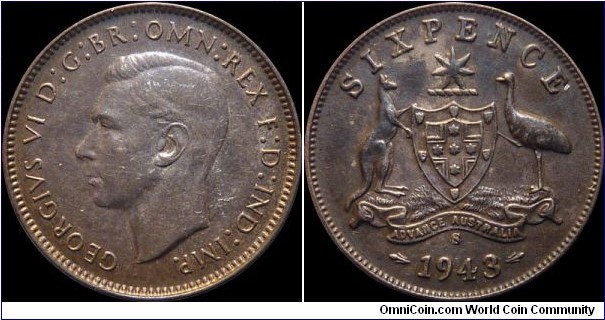 Australia 6 Pence 1943-S