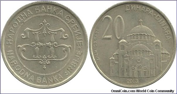 Serbian People's Bank 20 Dinara 2003