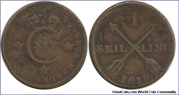 Sweden 1 Skilling 1819 (King Carl XIV Johan 1818-1844)