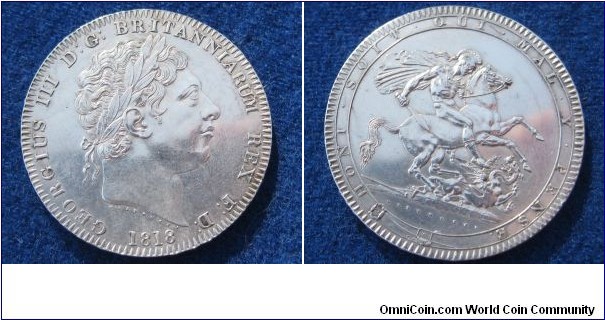 1818 UK LIX George III Silver Crown. 38MM./27 gm.
