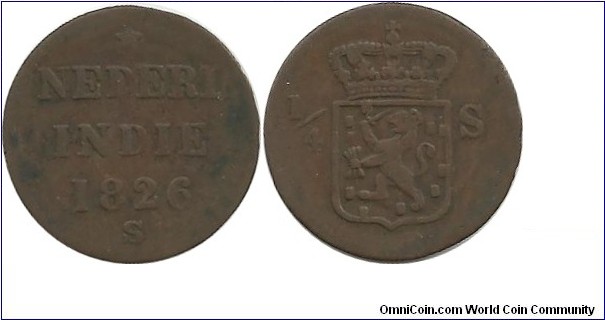 Nederlandse Indie ¼ Stuiver 1826S