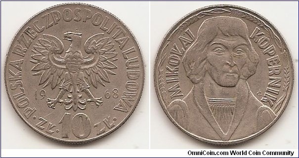 10 Zlotych
Y#51a
9.5000 g., Copper-Nickel, 28 mm. Obv: Eagle with wings open Rev: Bust of Mikolaj Kopernik facing Designer: J.G. Miedzionkiel Note: Reduced size