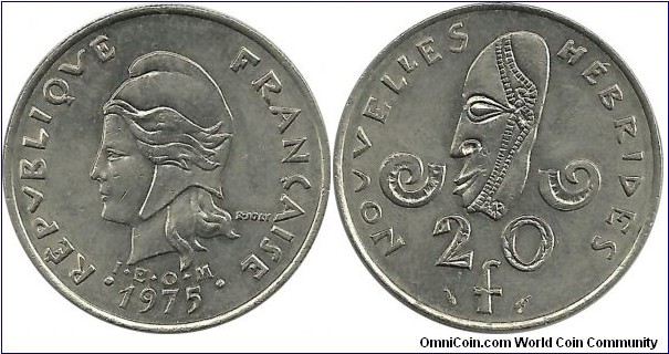 New Hebrides 20 Francs 1975