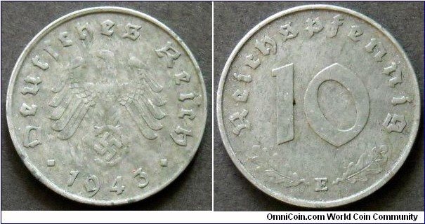 Germany (Third Reich) 10 pfennig.
1943, Mintmark 