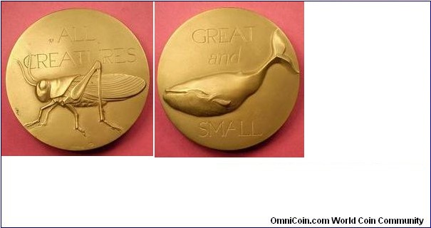 1976 U.S.A. SOM-093 All Creatures Great & Small medal by Harvey Weiss . AE 73MM
