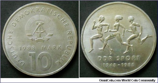 German Democratic Republic (East Germany) 10 mark.
1988, 40th Anniversary of Sports Committee.