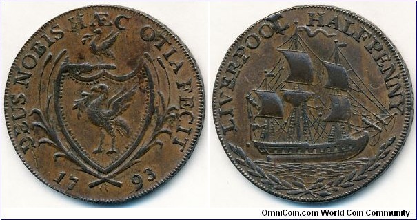 Liverpool, arms/ship, 1/2 Penny. Contemporary counterfeit?